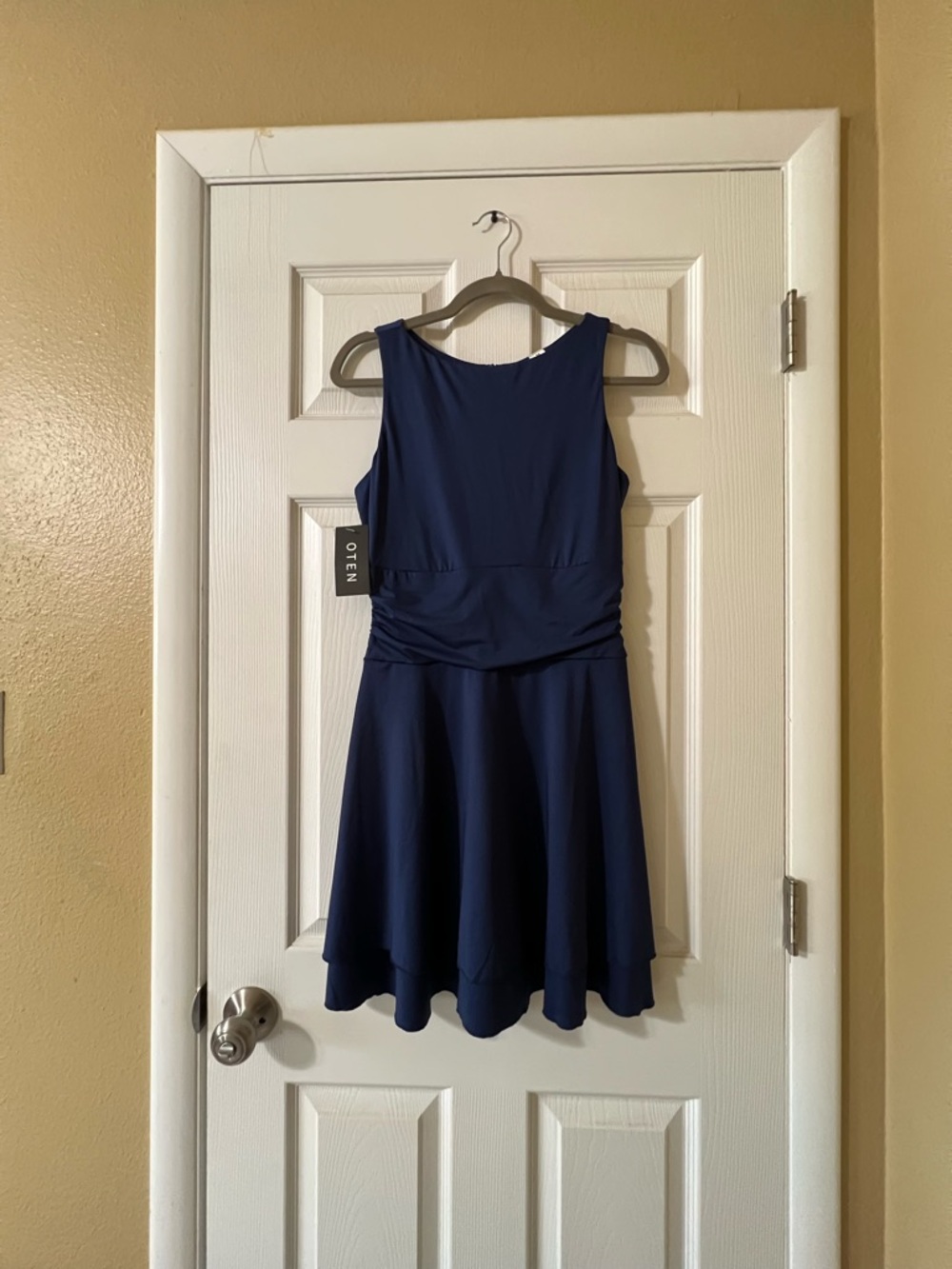 Classic Navy Sleeveless Mini Dress with Ruched Waist